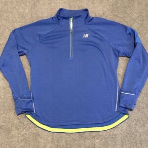 New Balance Running 1/4 Zip Women Blue Neon LS X-Large Top Pullover XL